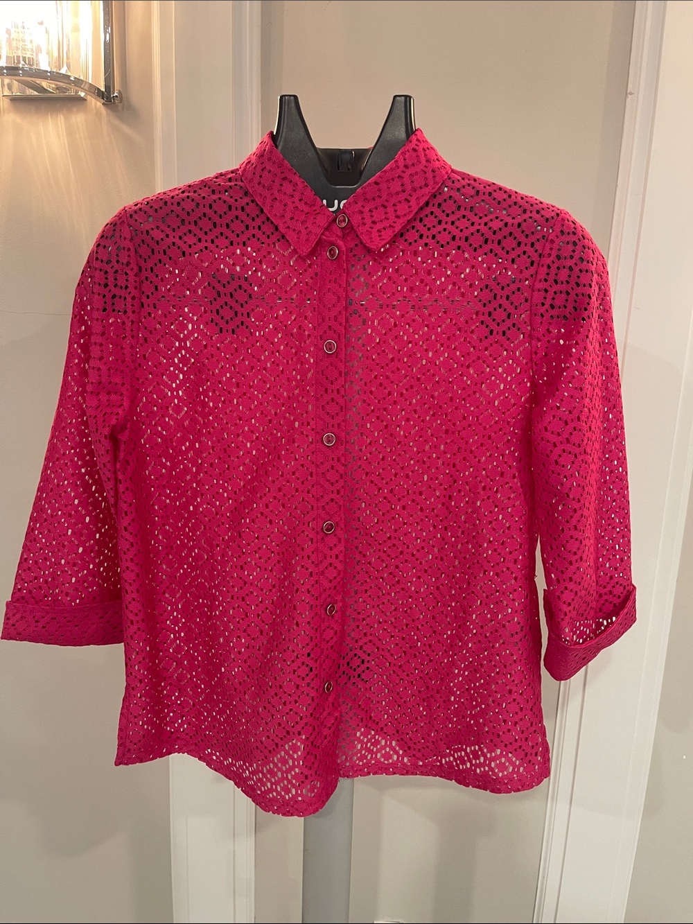 Women's Fuchsia Eyelet Button-Front Shirt - Unbranded